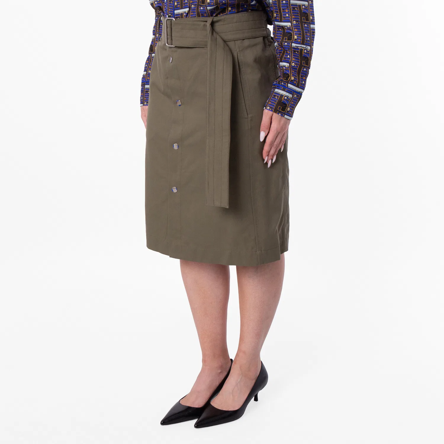 Юбка миди с поясом Belted Buttoned Midi Skirt Burberry, Khaki — фото 2