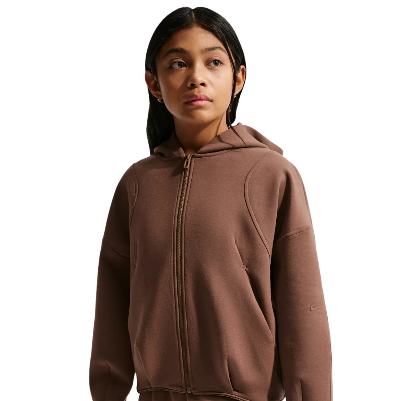 Детское худи для девочек с длинным рукавом Nike Mavn TechFit Knit FZ Hoodie, Fauna Brown/Fauna Brown/Black