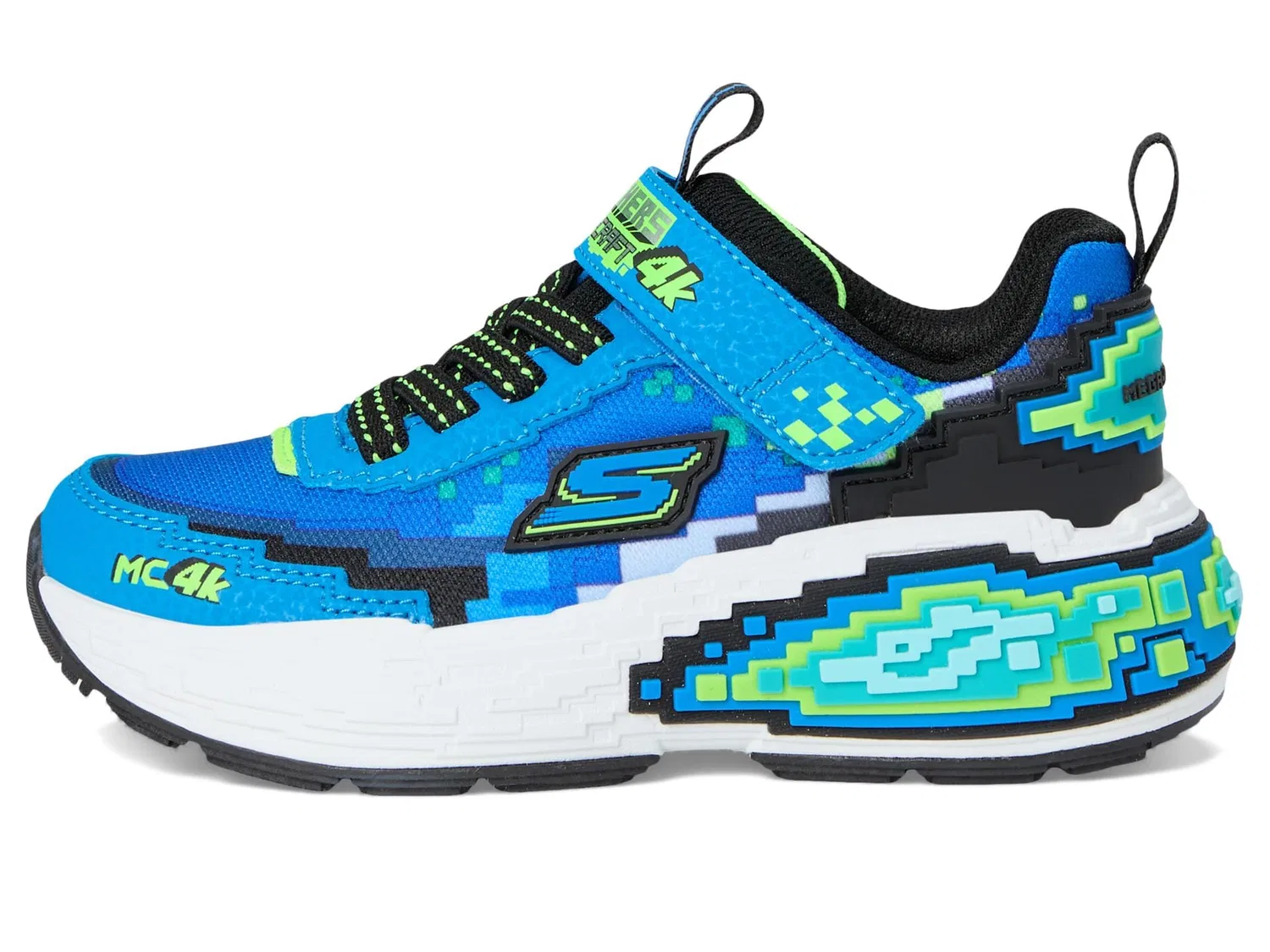 Детские кроссовки для мальчиков с липучками Skechers Mega-Craft 4k, Blue Synthetic Textile Lime Black Trim — фото 4