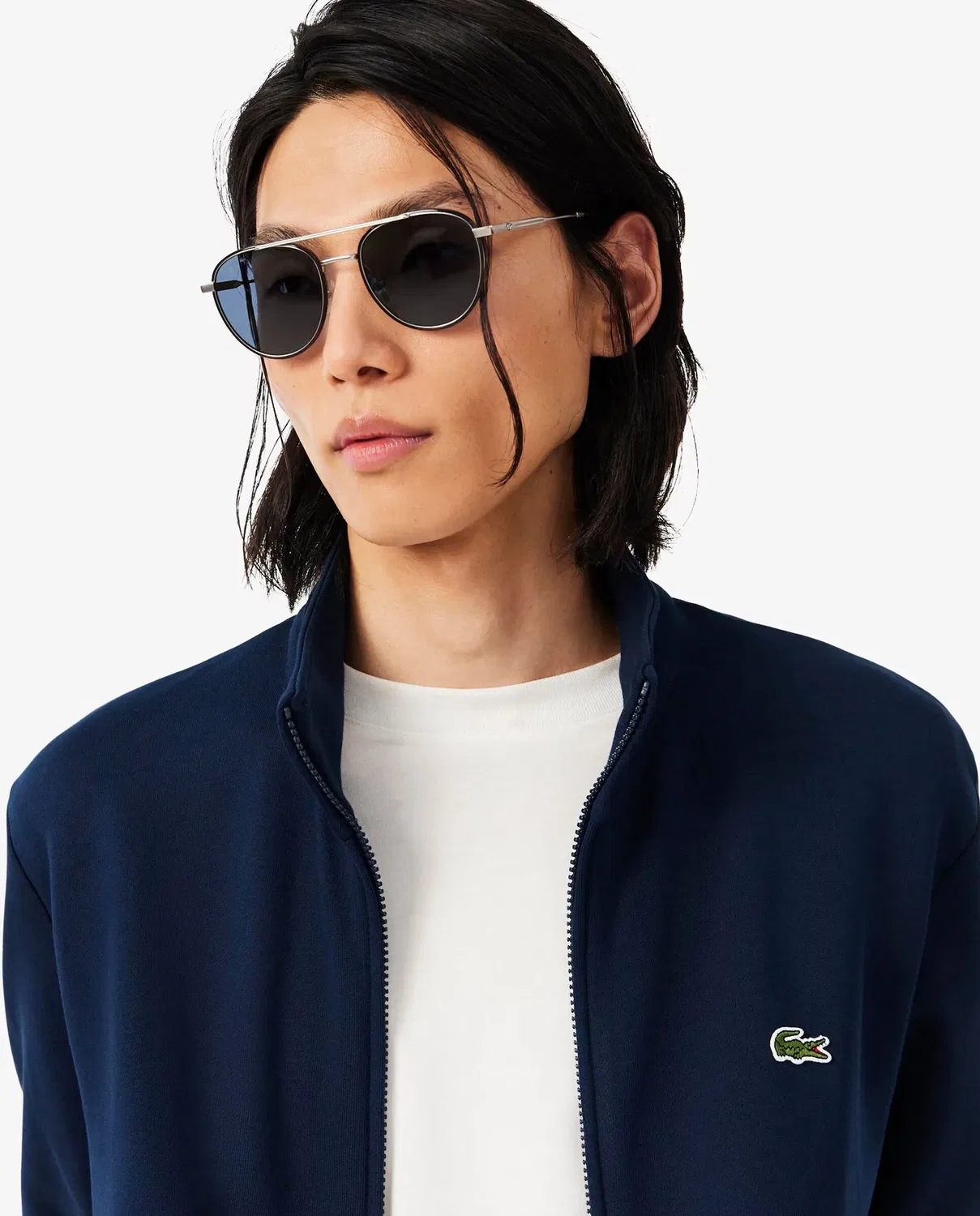 Худи без капюшона Lacoste Cotton Fleece на молнии, мужская, Azul Marino — фото 3