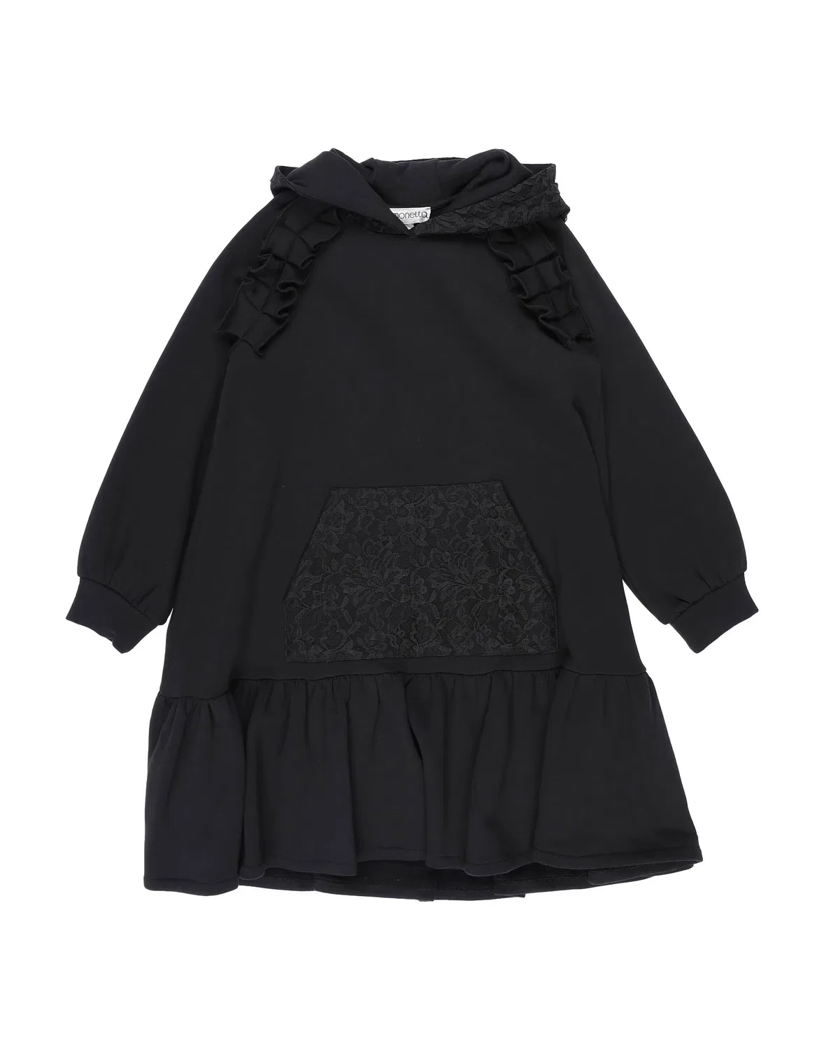 Детское платье из флиса с капюшоном Black Simonetta, черный