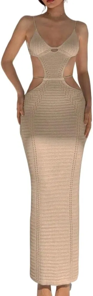 Женское облегающее платье с открытой спиной Knitted, Apricot