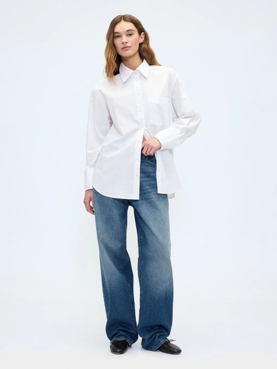 Рубашка Gap Big Shirt из поплина, белый — фото 3