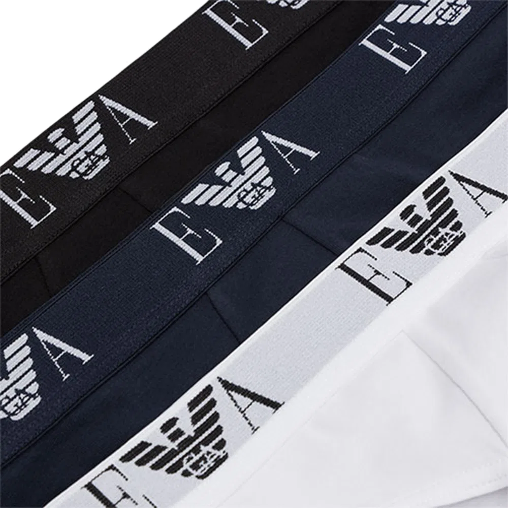 Мужской комплект трусов с логотипом Emporio Armani, 3 шт, Black/Blue/White — фото 3