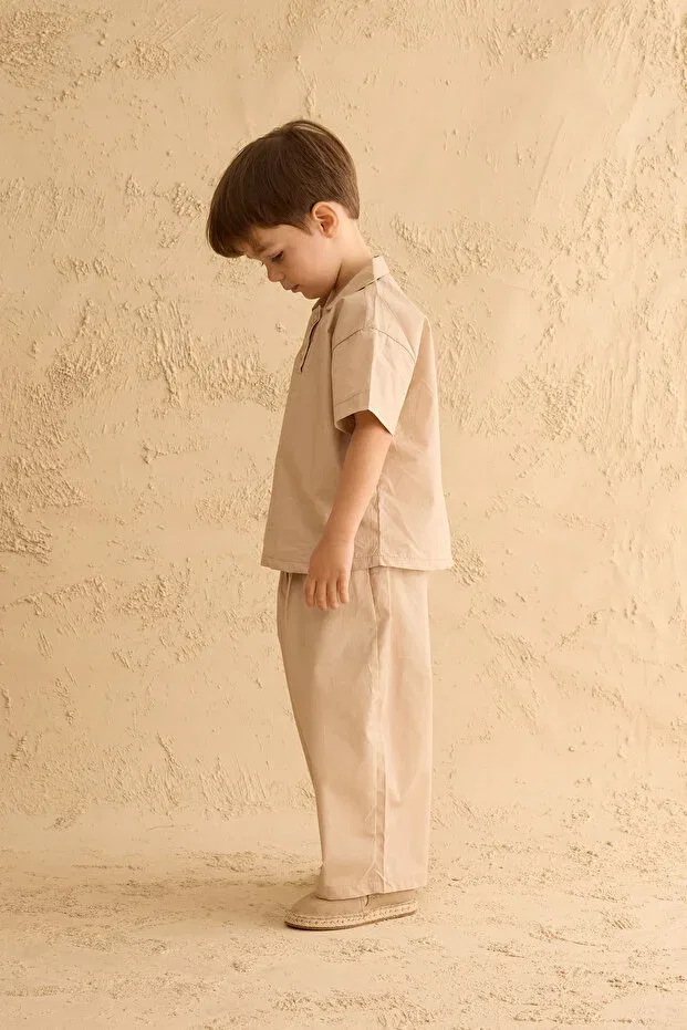 Детская рубашка для мальчиков с коротким рукавом Fahhar Kids, Light Beige — фото 4