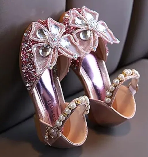 Детские туфли Мэри Джейн с принтом, Flower Girl Shoes, Sparkly Butterfly Accent, Athena, Rose Gold — фото 3