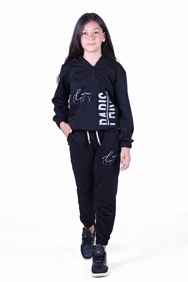Детский комплект спортивных костюмов для девочек с принтом Fyk Collection, Black-Gray — фото 4