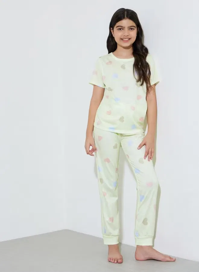 Комплект пижамный с принтом сердечки, модель Heart Print, Styli, желтый