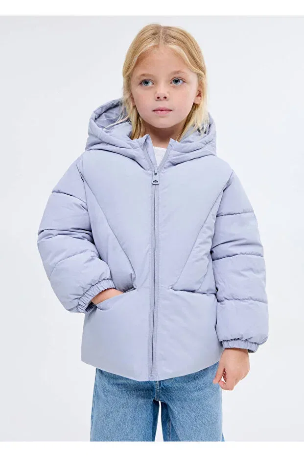 Детское пальто для девочек стеганое Hooded Quilted Anorak Mango Baby, Sky Blue