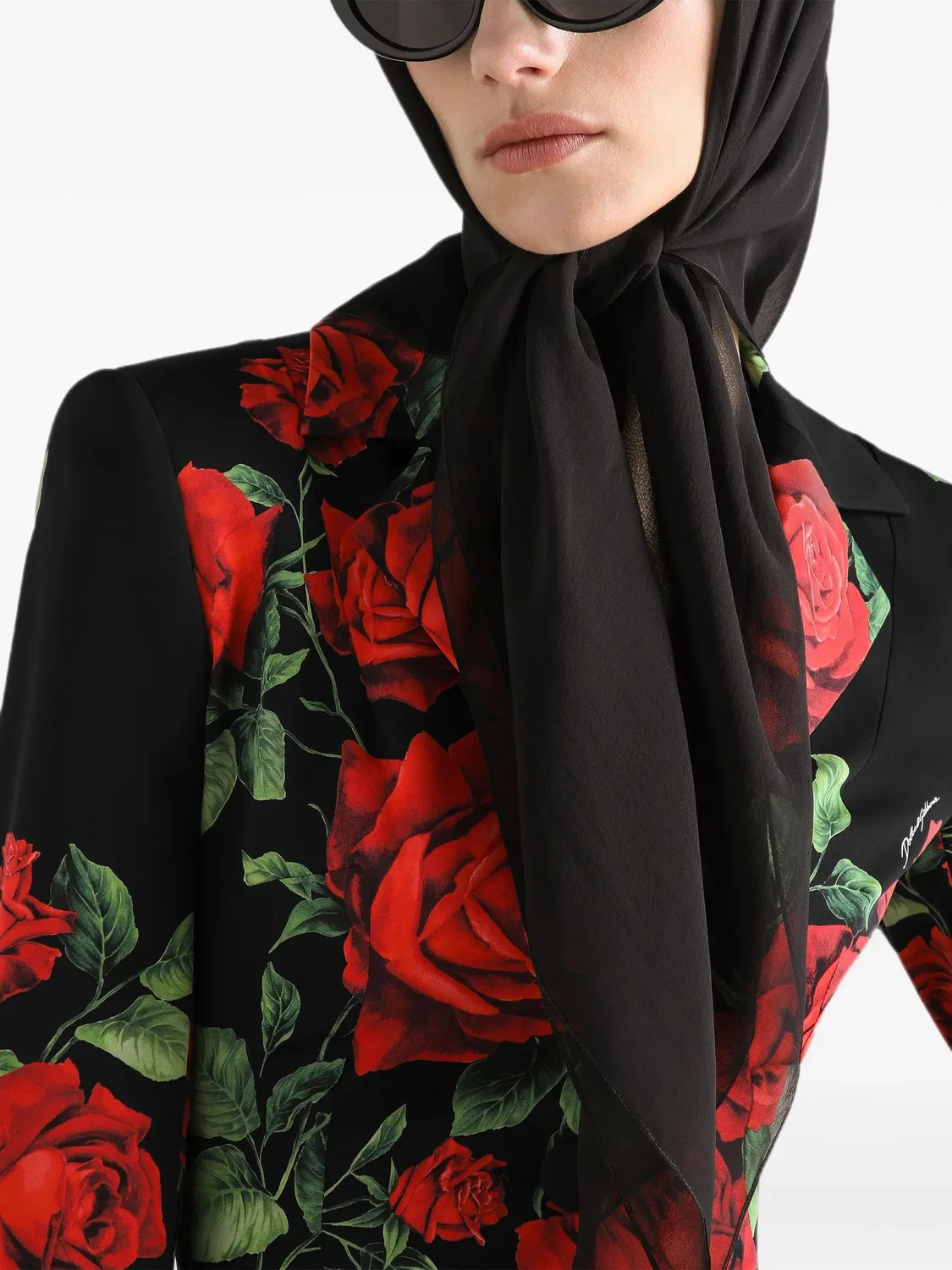 Однобортный жакет с принтом розы Dolce & Gabbana, черный — фото 4