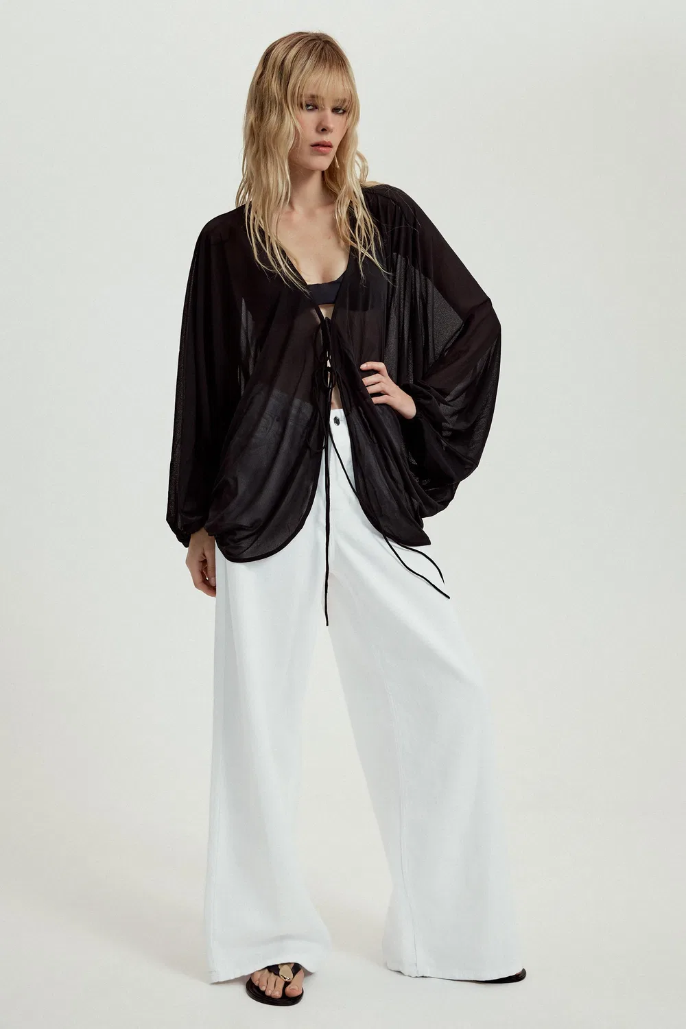 Креповый топ с пышными рукавами ZARA, Black