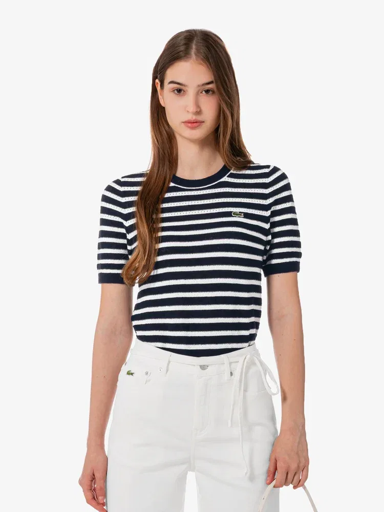 Свитер женский LACOSTE Navy с букле и полосками
