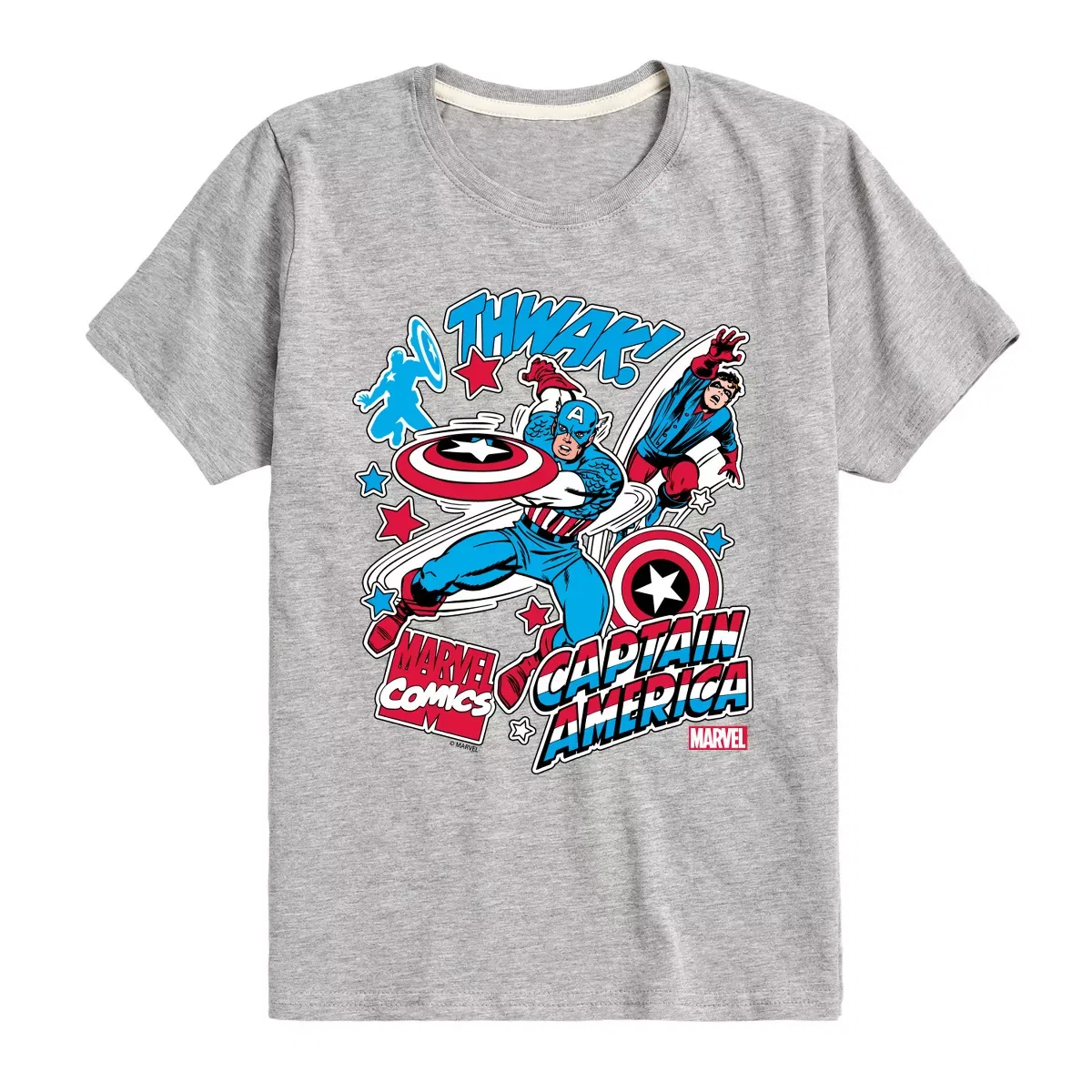 Детское футболка с принтом Captain America Stickers Marvel, Heather Charcoal