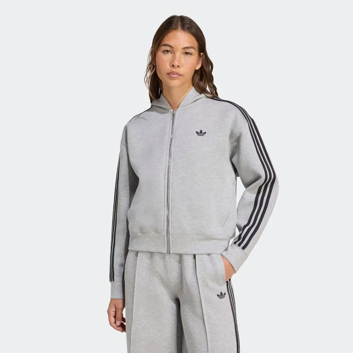 Женская толстовка на молнии с капюшоном из технической ткани Adicolor 3-Stripes Spacer Full-Zip adidas, Grey