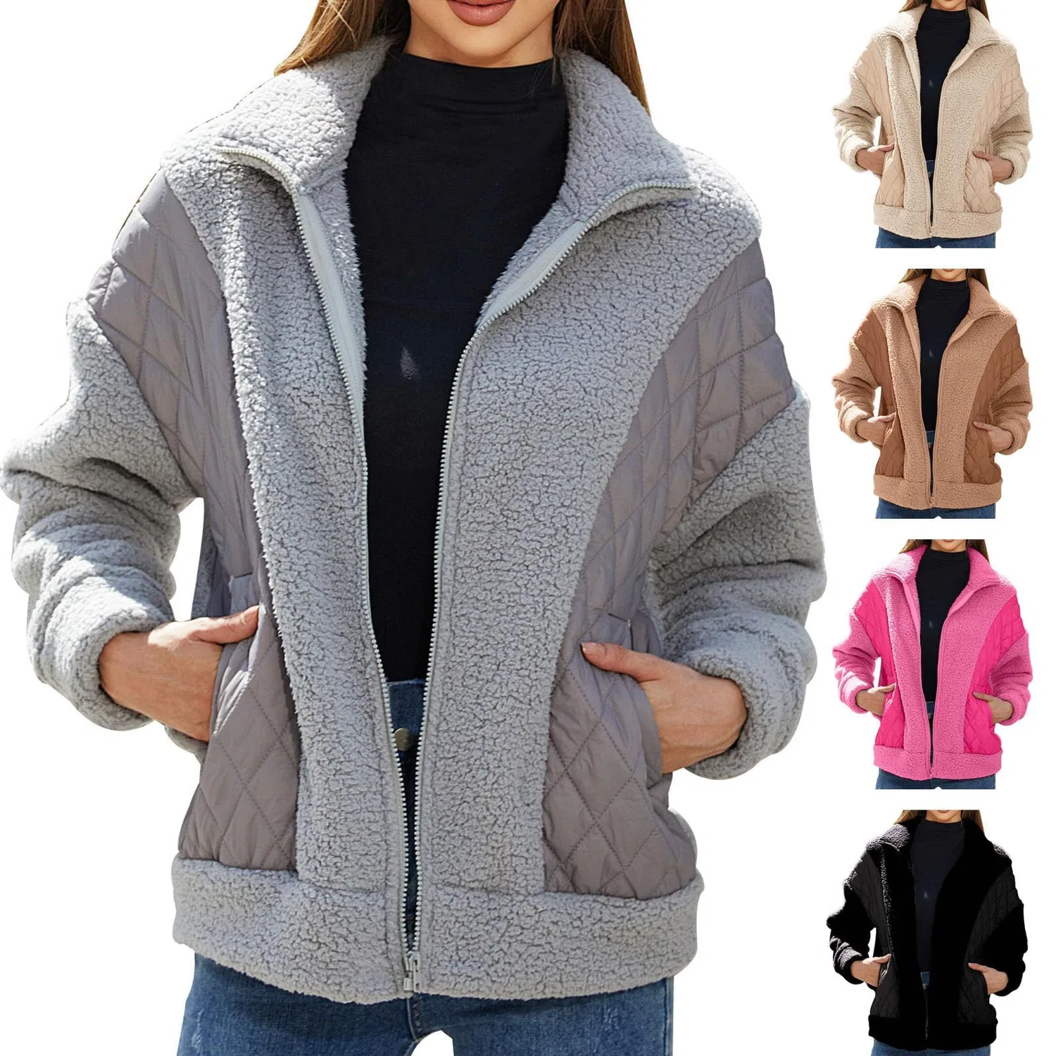 Женское пальто с длинным рукавом из искусственного овчины, Grigio