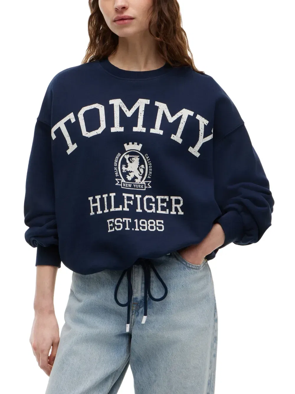 Свитер с принтом логипа Crest и кулиской по краю Tommy Hilfiger, синий — фото 3