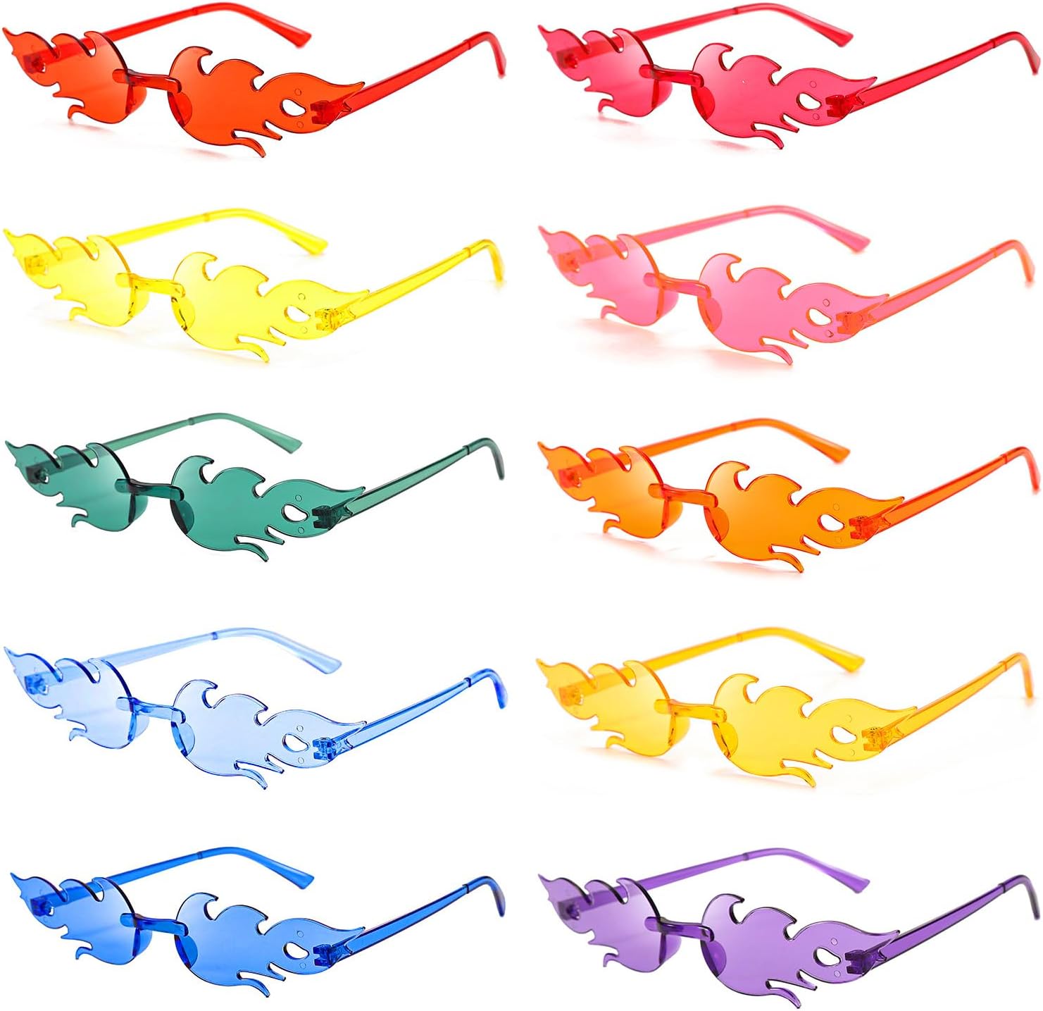 

Набор из 10/20 солнцезащитных очков без оправы в форме звезды/сердца/круглых/бабочки/кошачьего глаза/прямоугольных/огненных тонированных очков для вечеринок SUNOVELTIES, Fire