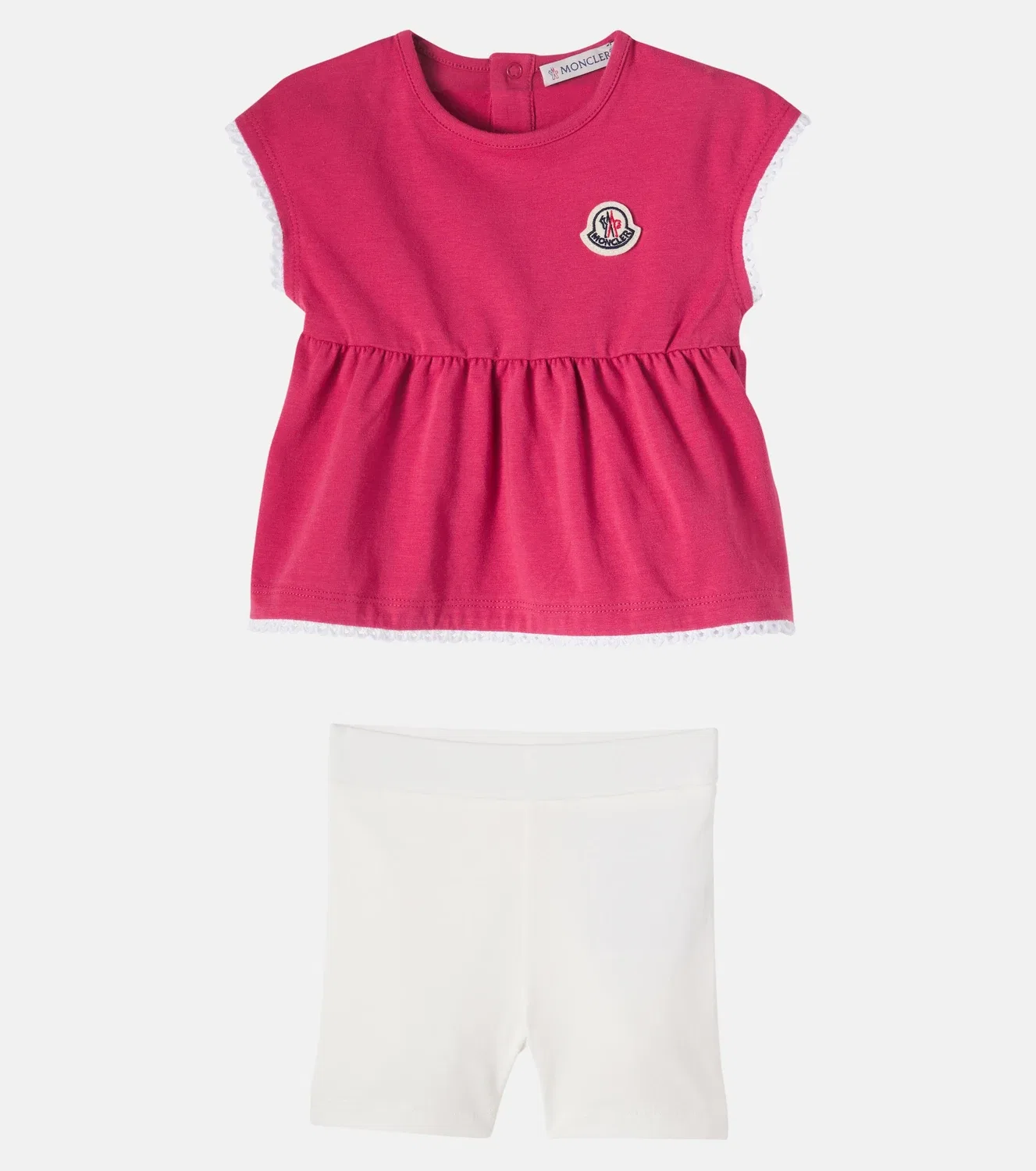 Комплект из топа и брюк для малышей с кружевом Moncler Enfant, розовый — фото 4