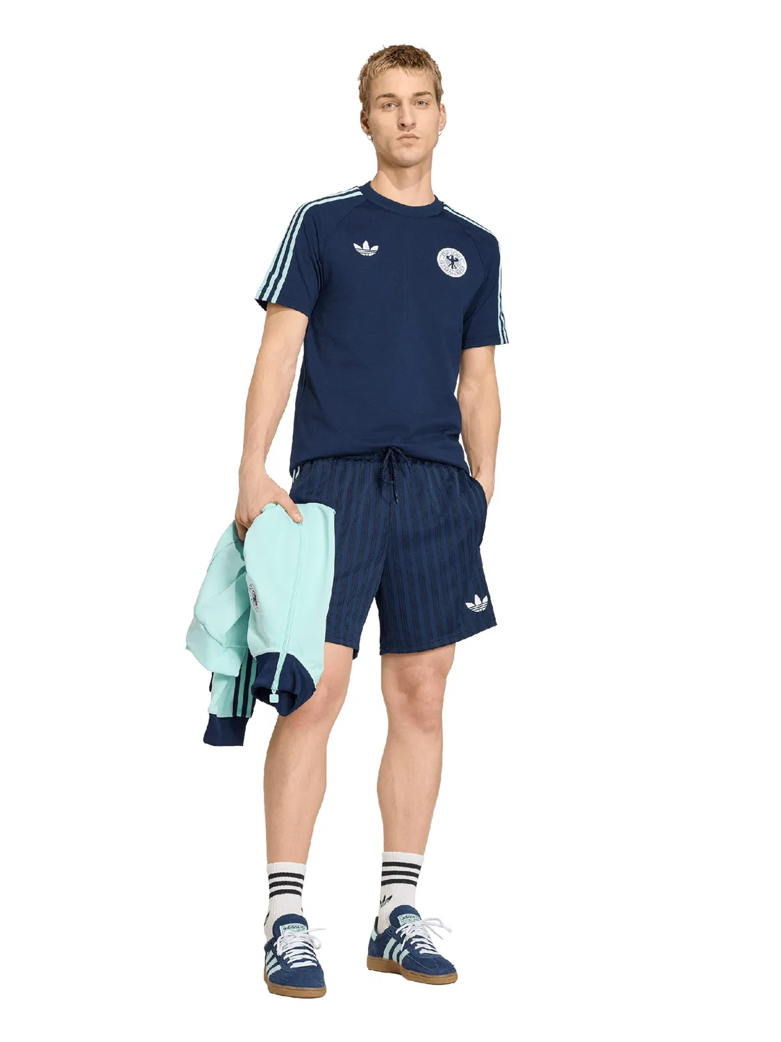 Спортивные шорты Adidas Performance свободного кроя DFB в темно-синем и светло-голубом цветах — фото 4