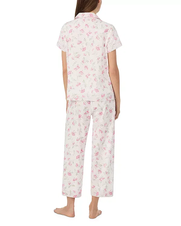 Женская пижама с принтом Classic Lawn Notch Collar Cropped Pajama Set Ralph Lauren, Pink Floral — фото 2