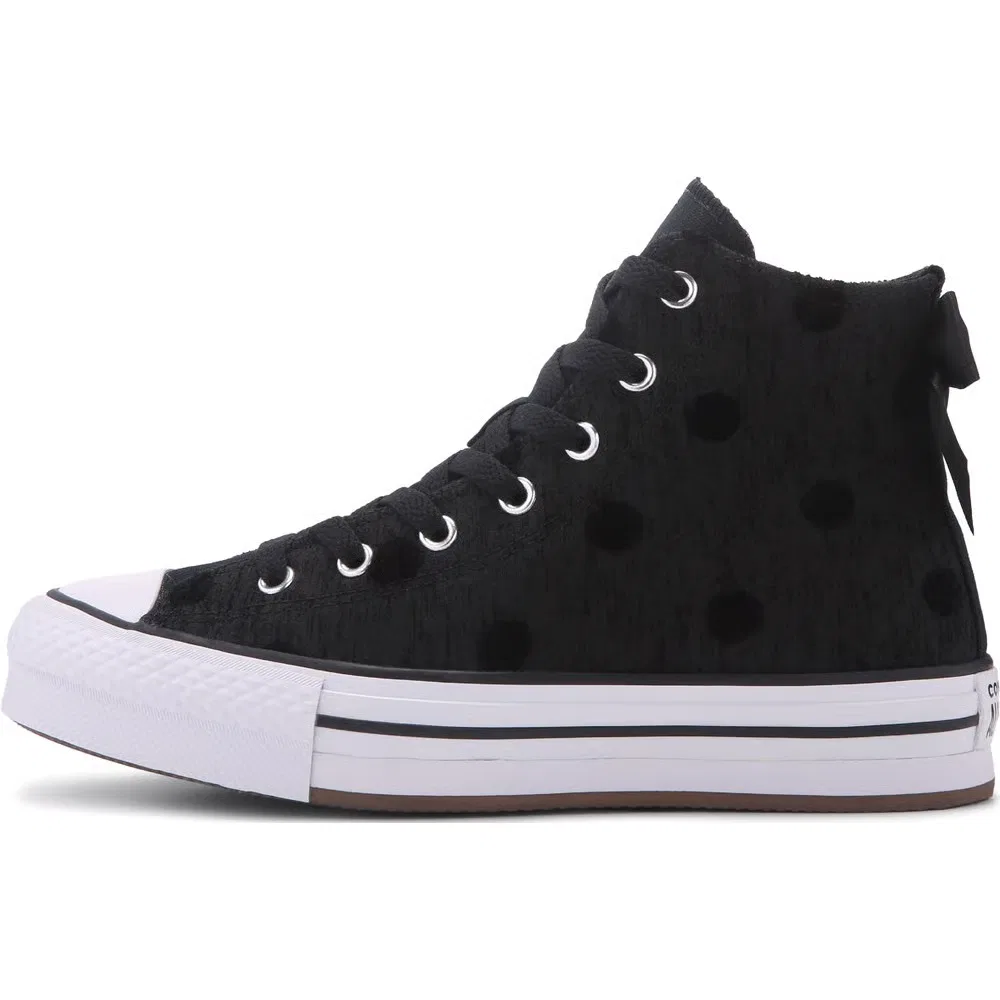 Детские высокие кеды Chuck Taylor All Star Lift Converse, Black Polka Dot Bow — фото 3