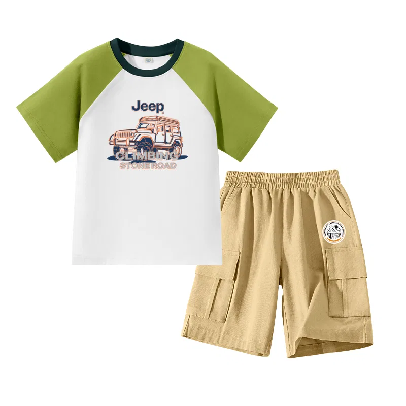 Детский комплект спортивной одежды с принтом Jeep, Цвет: Olive Green/E Off-Road Vehicle-Khaki/E Round Logo K