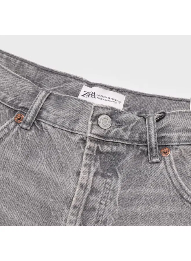 Шорты джинсовые с эффектом потертостей Zara, серебристо-серый — фото 4