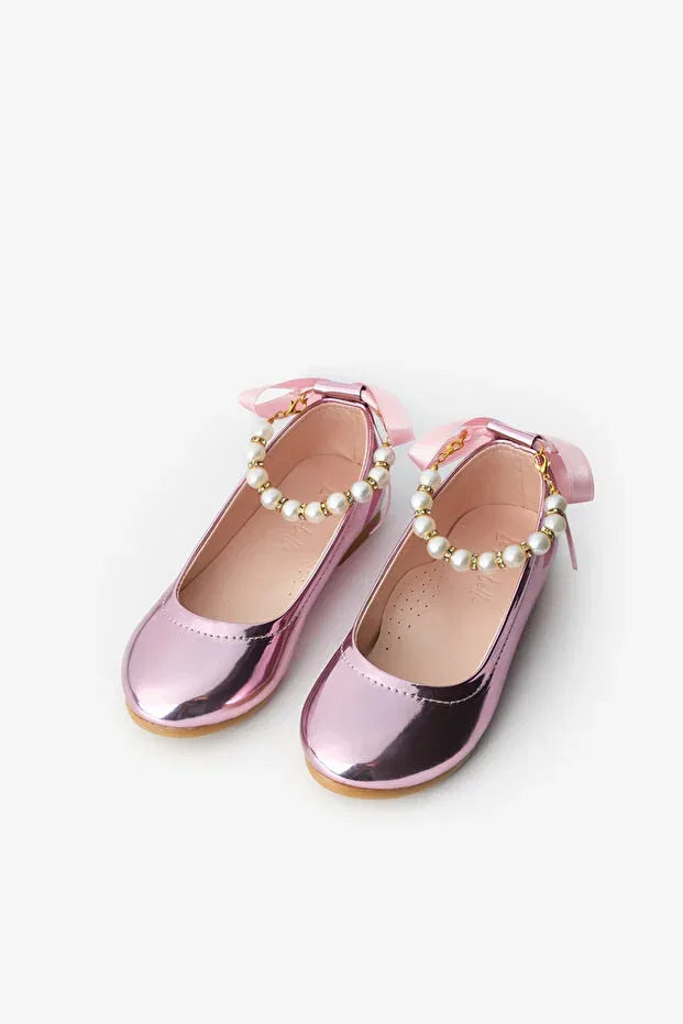 Детские балетки для девочек с жемчугом Pink Pearl Heel Bow Le Mabelle, Pink