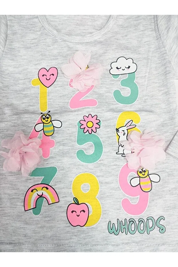 Детская футболка для девочек с принтом Number Printed Laser Floral Lully Kids, Gray Melange