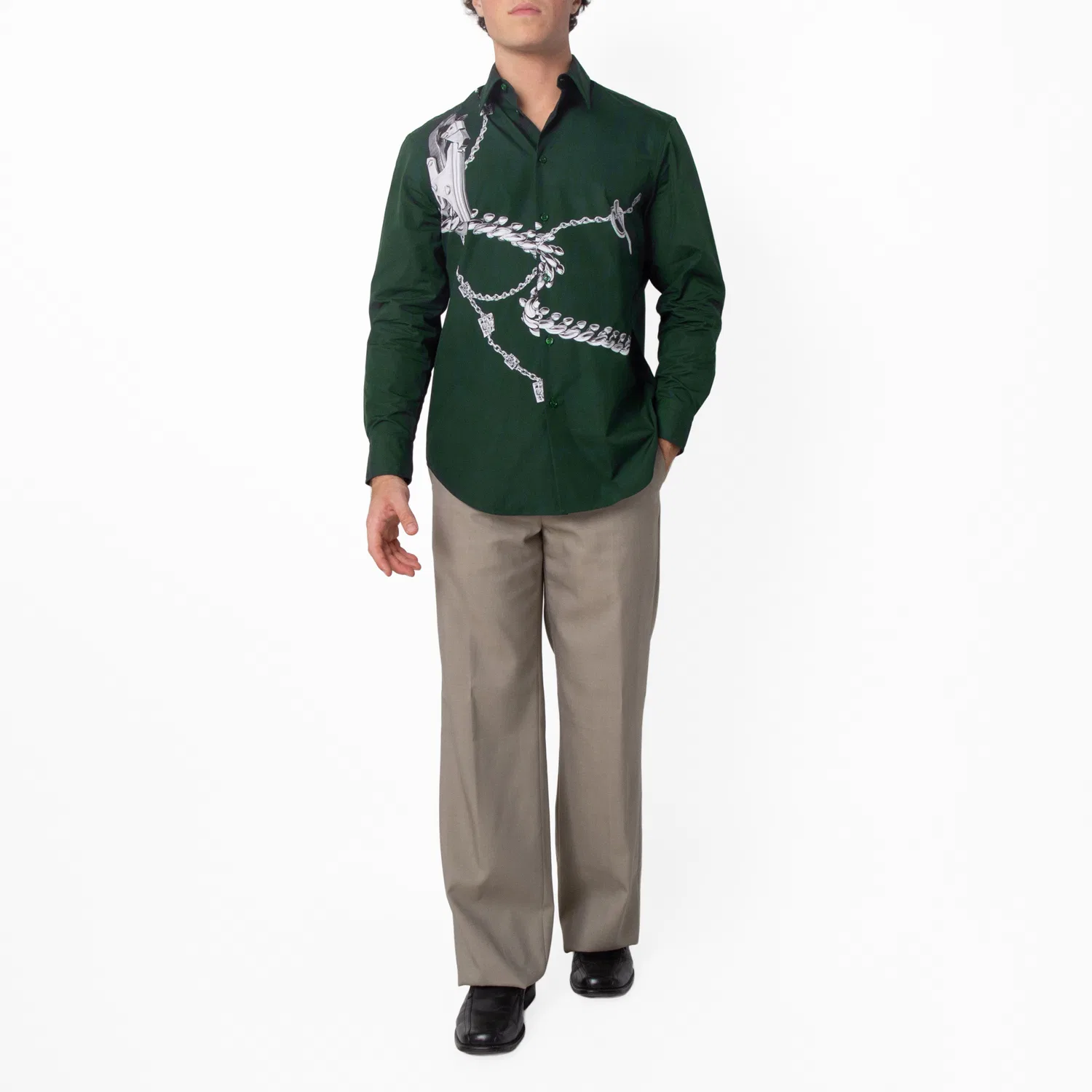 Рубашка из хлопка с принтом Knight Hardware Burberry, Silver/Green — фото 4