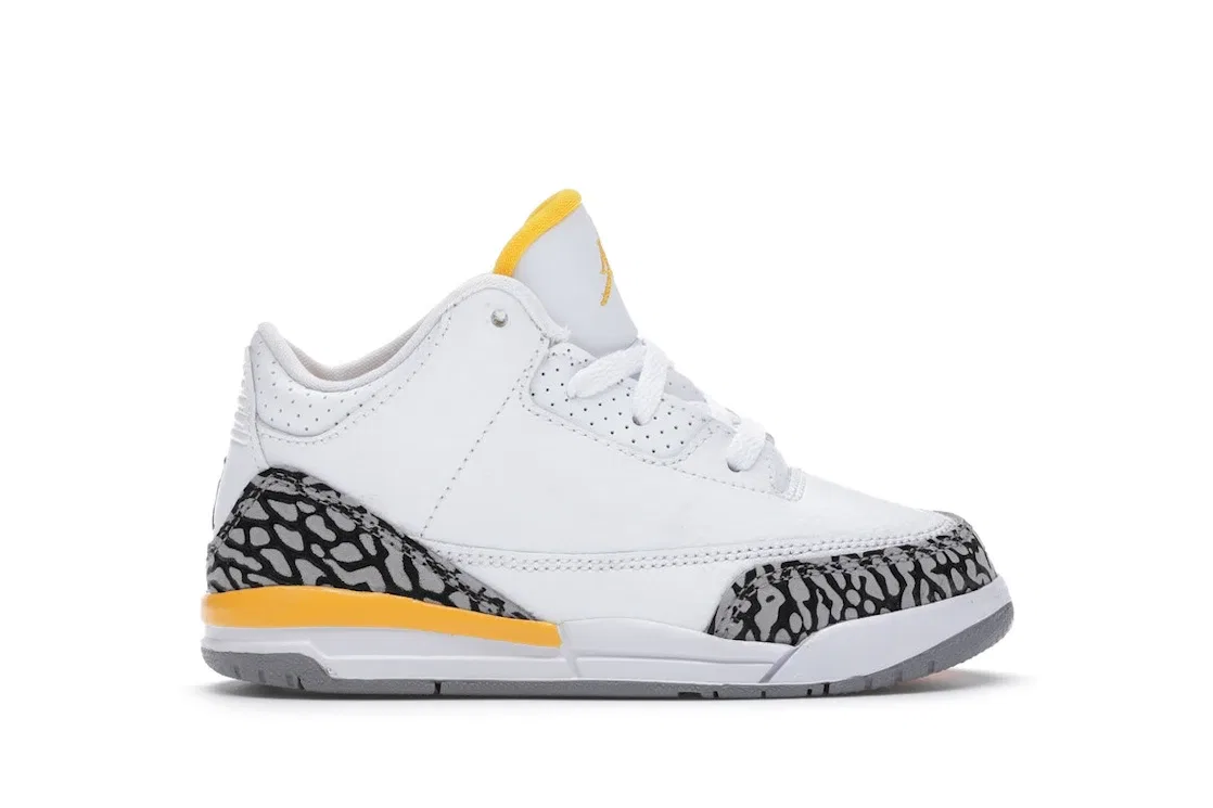 Детские кроссовки Lifestyle с принтом слоновьей кожи Jordan 3 Retro Jordan, White/Black-Laser Orange-Cement Grey