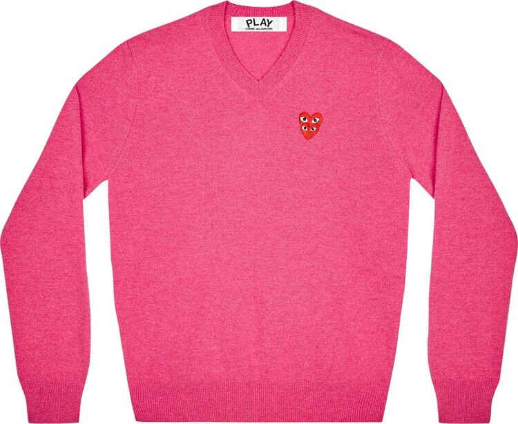 Свитер Comme des Garçons PLAY Double Heart Logo V-Neck Sweater 'Pink', розовый — фото 2