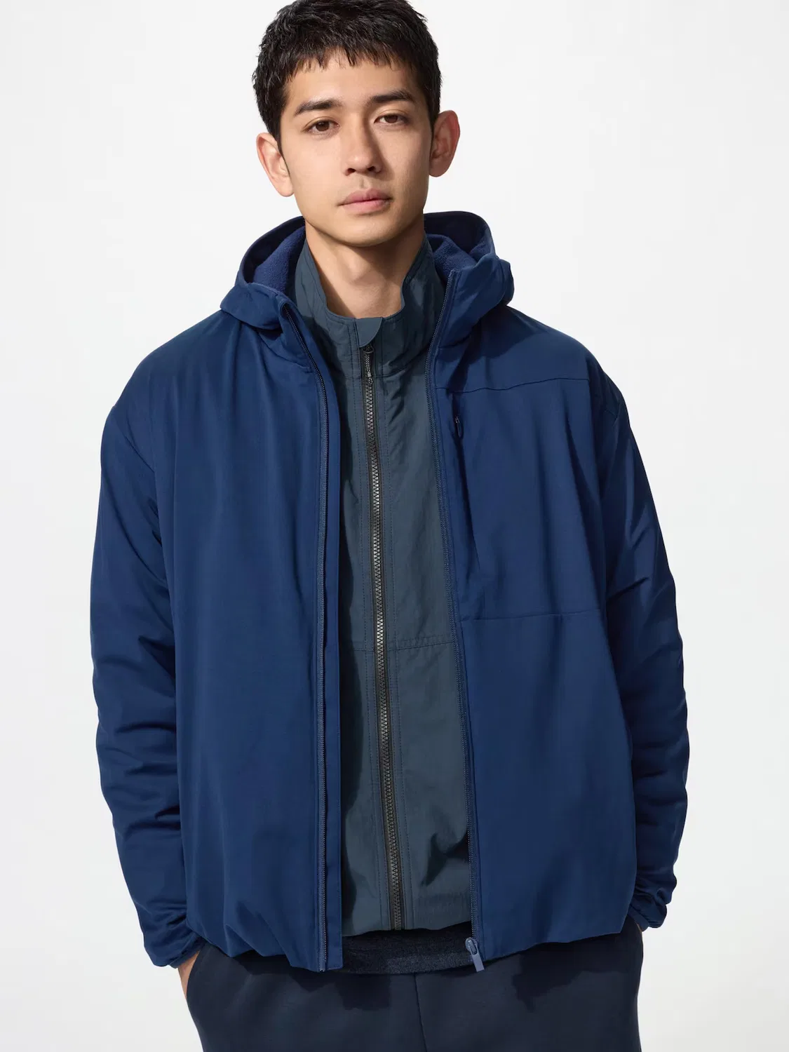 Парка флисовая ветрозащитная Uniqlo, на молнии, темно-синий
