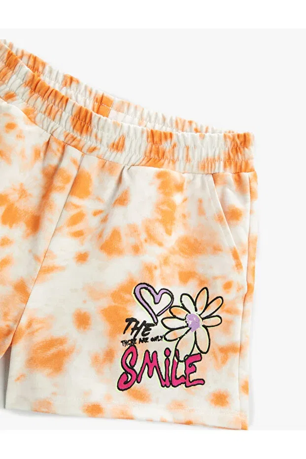 Детские шорты для девочек с принтом Batik Patterned Shorts Above Knee With Pockets Koton, Orange Patterned — фото 3