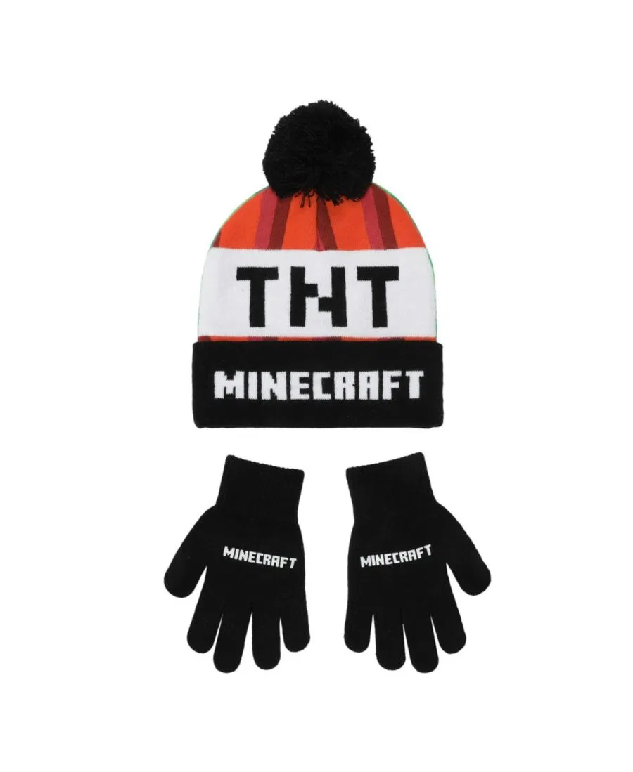 Комплект из двух шапок и варежек Creeper TNT Minecraft, Black Orange & White