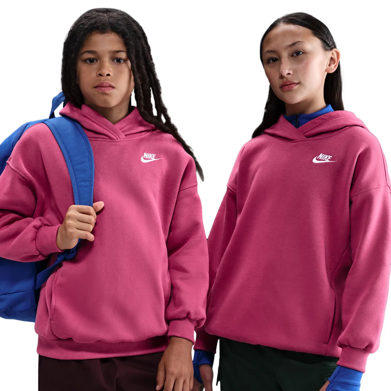 Толстовка для девочек Club Fleece Oversized PO Nike, цвет Sweet Beet/White/Sweet Beet