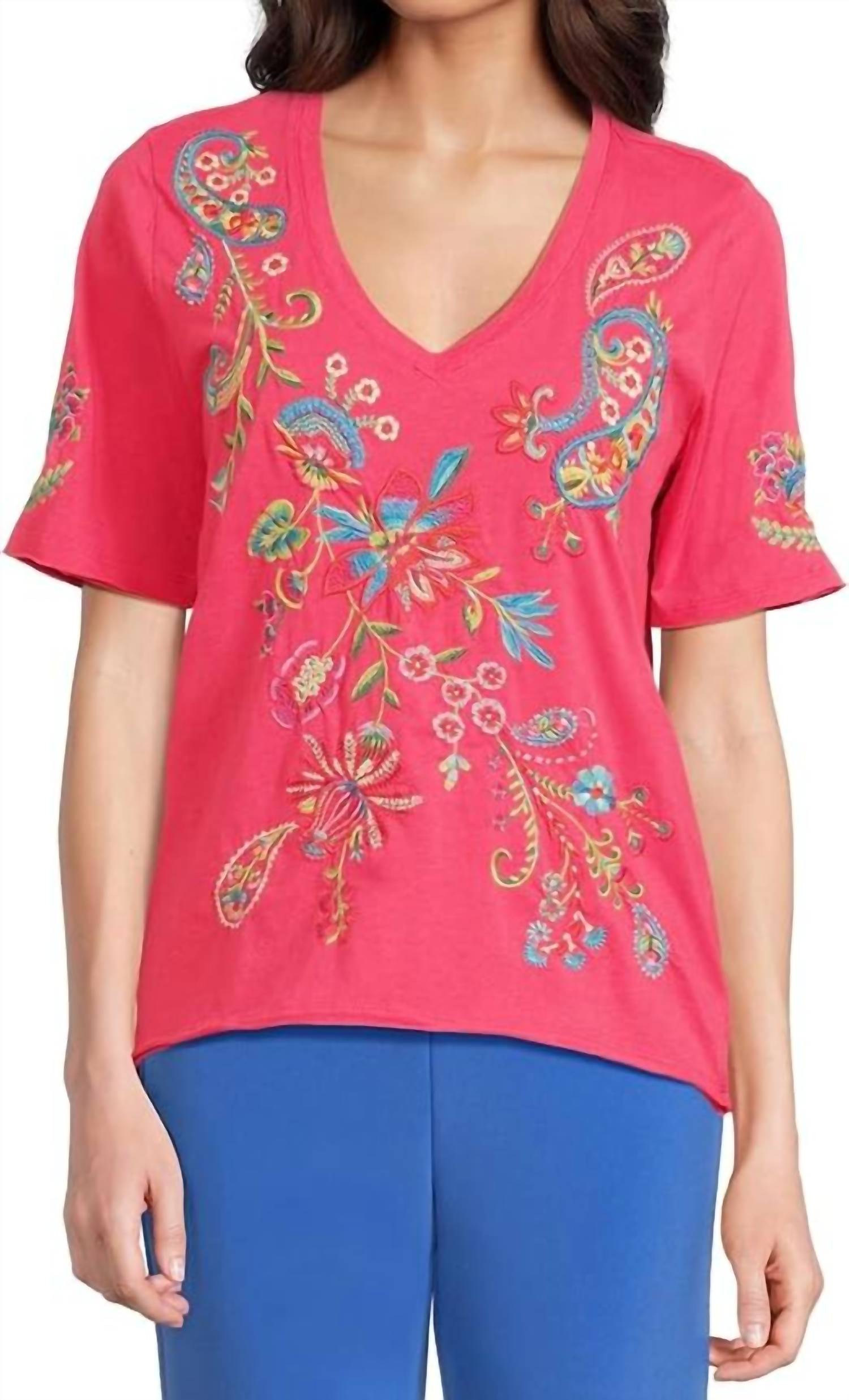 

Johnny Was Футболка Karime малинового цвета, Красный, Johnny Was Футболка Karime малинового цвета