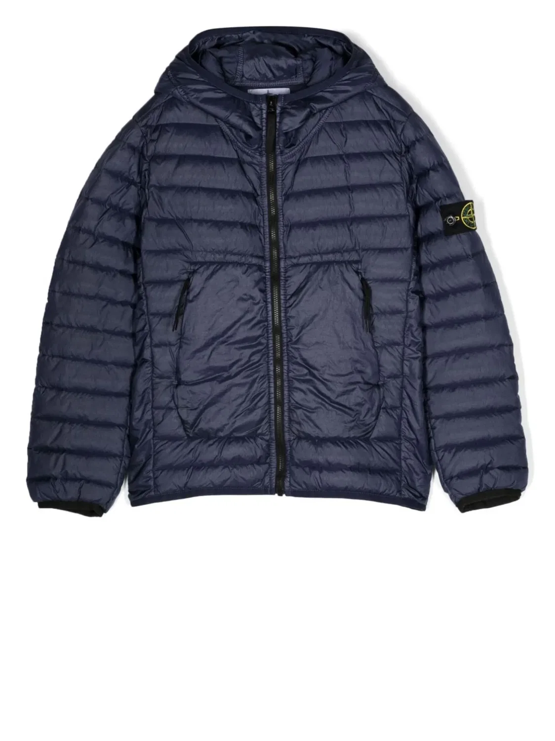 Пуховик с капюшоном и нашивкой на рукаве Stone Island, синий