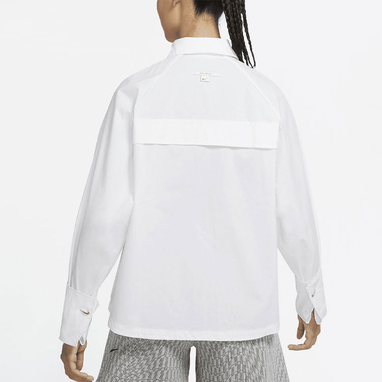 Рубашка (WMNS) Nike Nsw Icn Clsh Wvn Ls Top Casual Sports Breathable Long Sleeves Autumn White Shirt — фото 4