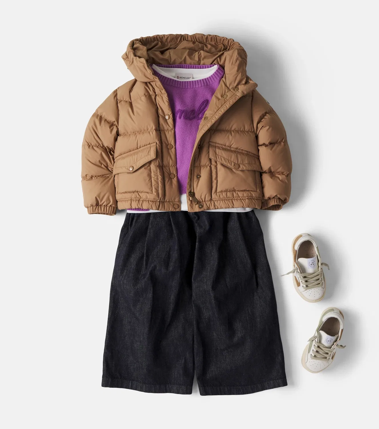 Легкая куртка с капюшоном Moncler Enfant, бежевый — фото 2