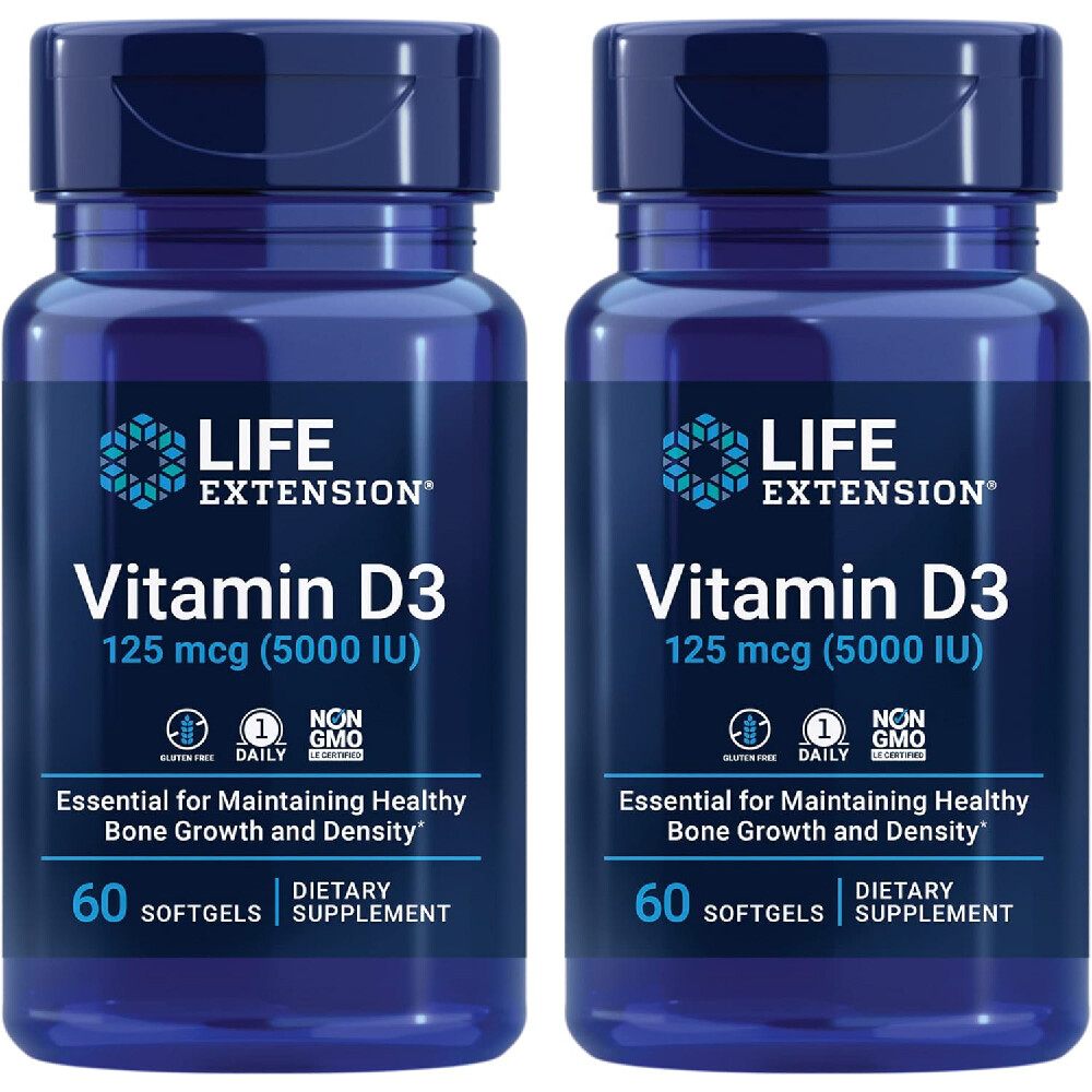 

Витамин D3 Life Extension 125 мкг (5000 МЕ), 2 x 60 мягких таблеток