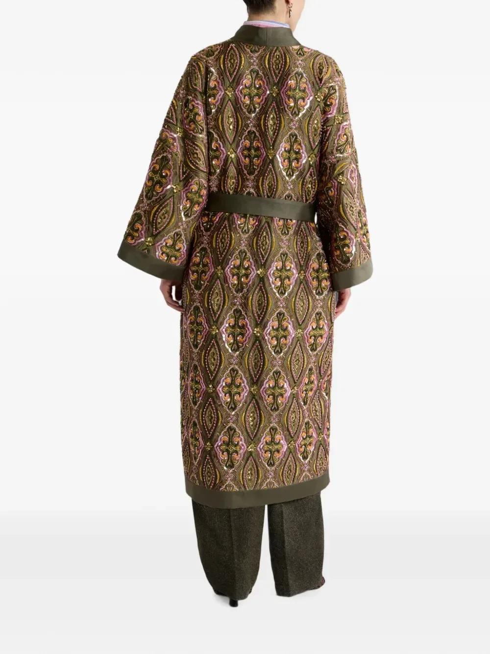 Пальто-кимоно с вышивкой Etro, зеленый — фото 3
