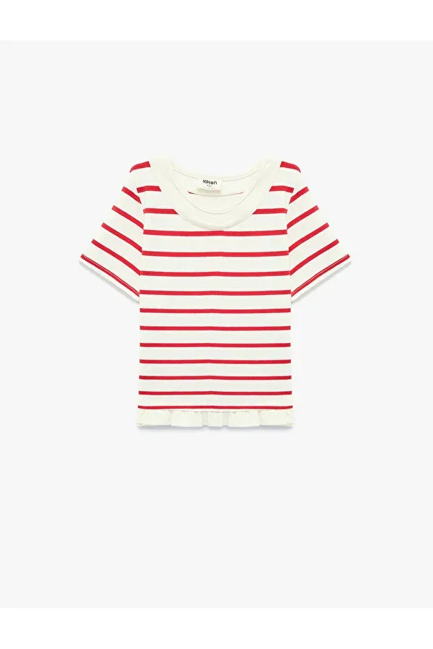 Детская футболка для девочек с коротким рукавом Koton, Red Striped — фото 4