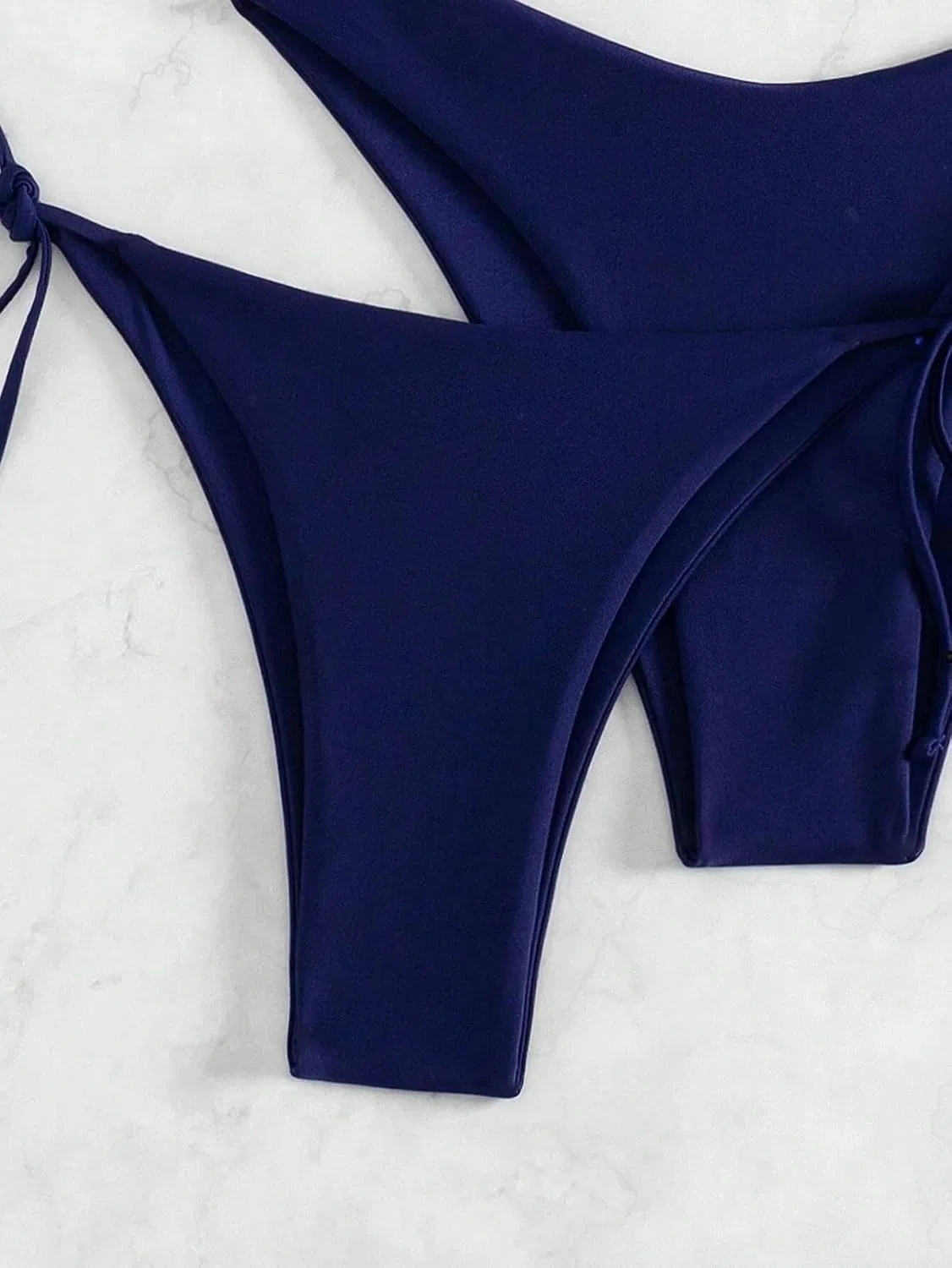 Женский 3-предметный бикини-сет с высокой талией Halter, Navy Blue — фото 4