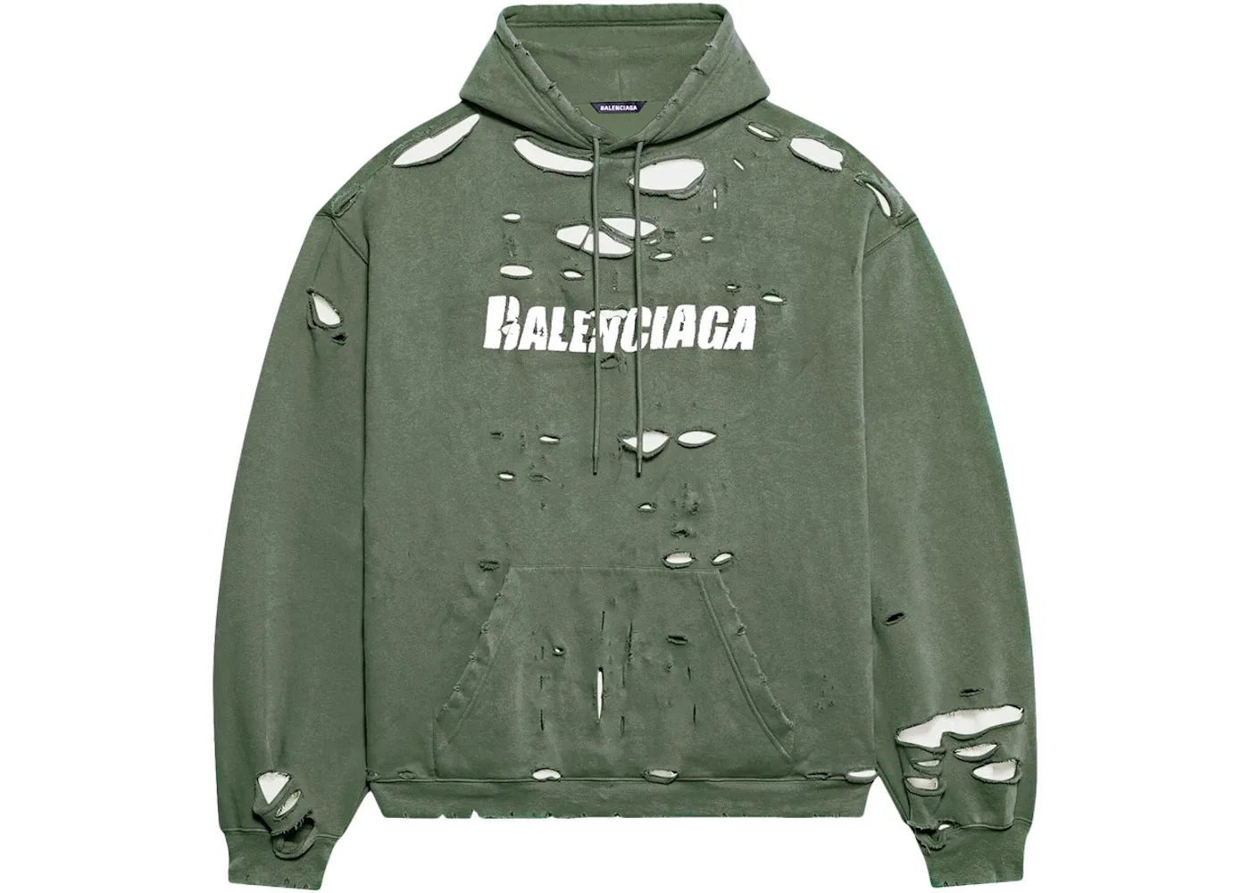 Мужской худи оверсайз с принтом Destroyed Balenciaga, Dark Green/White