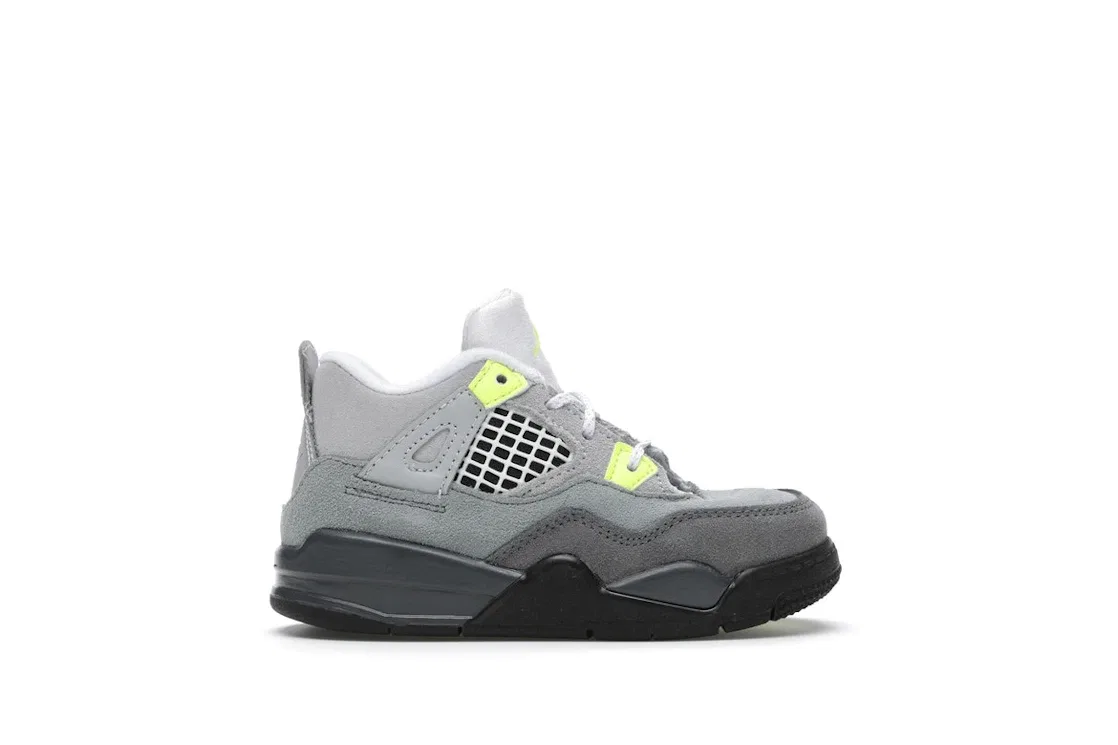 Детские кроссовки с принтом Jordan 4 Retro SE 95 Neon, Cool Grey/Volt-Wolf Grey-Anthracite