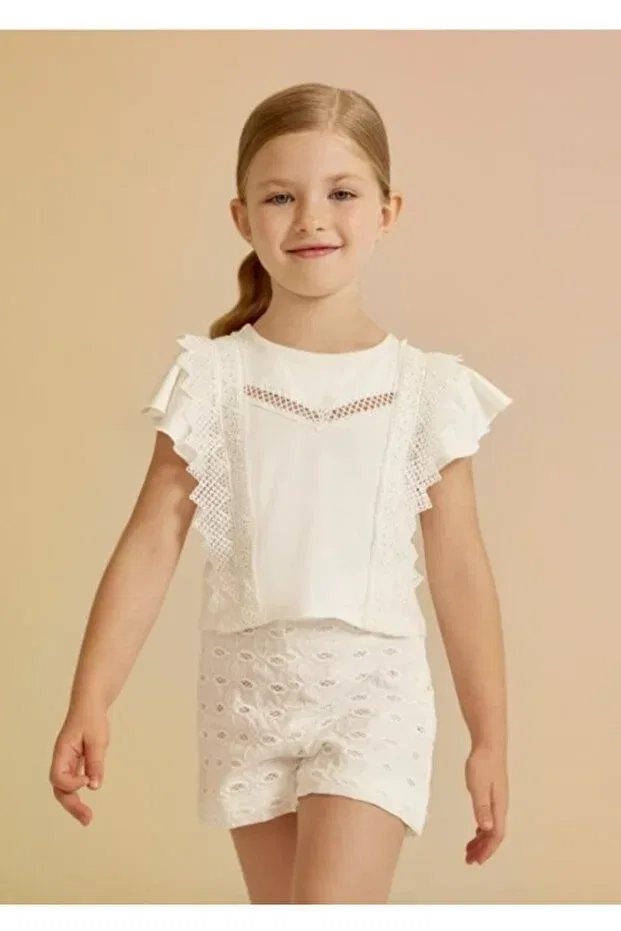 Детские шорты для девочек с вышивкой pico embroidery shorts 5231 Abel & Lula, White — фото 3