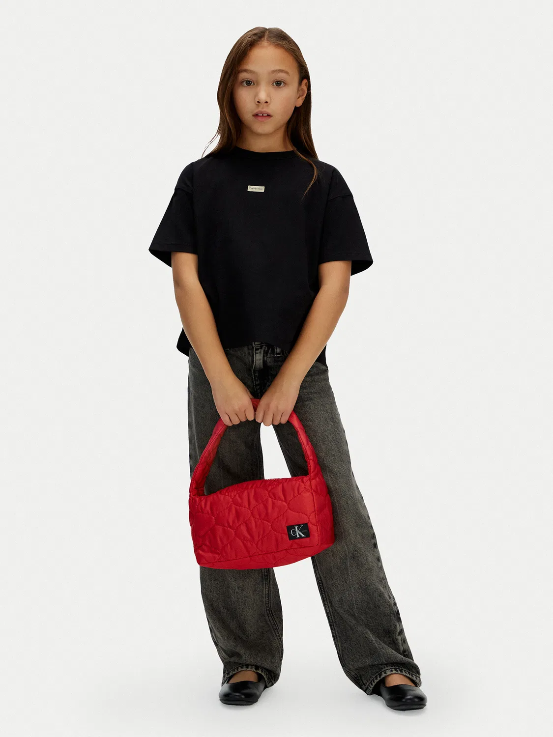 Футболка стандартного кроя для девочки Folded Logo Calvin Klein Jeans, черный — фото 2