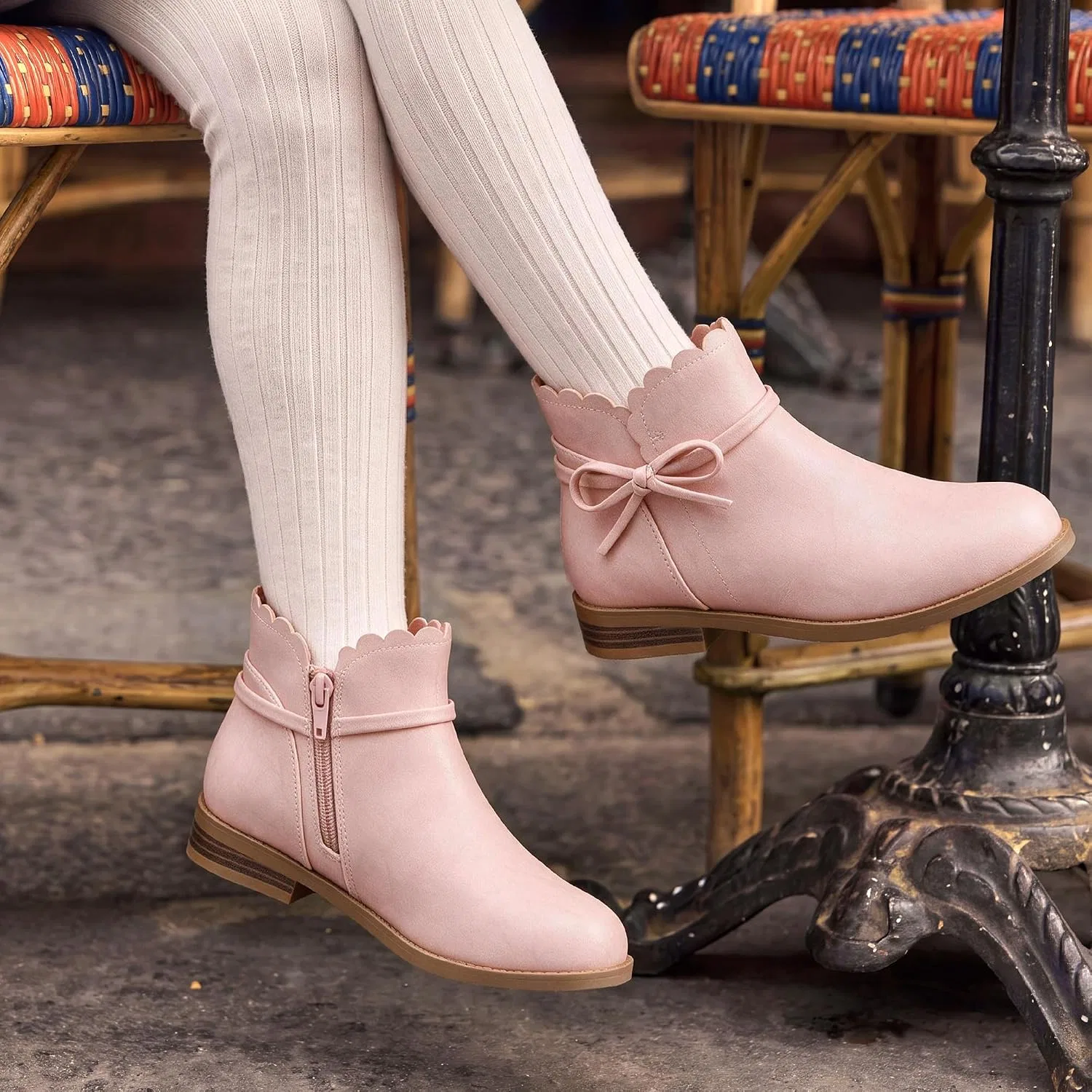 Детские ботинки для девочек с боковой молнией DREAM PAIRS, Pink — фото 2