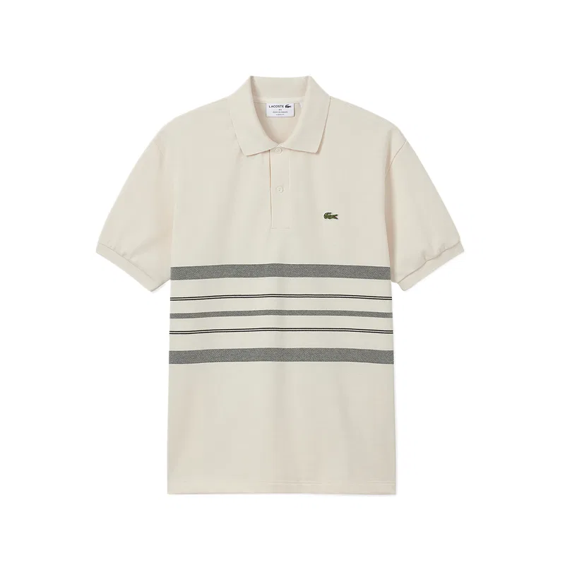 Мужское поло Lacoste, хлопковое пике, Cream белый